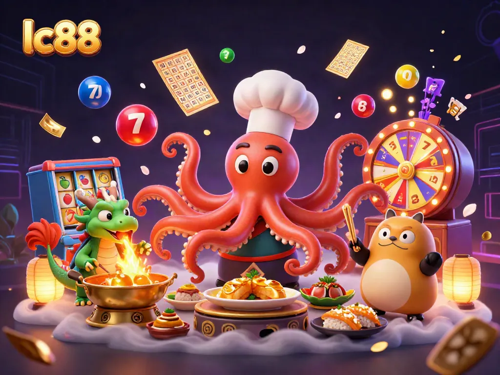 Engage with lc88 as the octopus chef prepares winning dishes among dynamic casino elements.