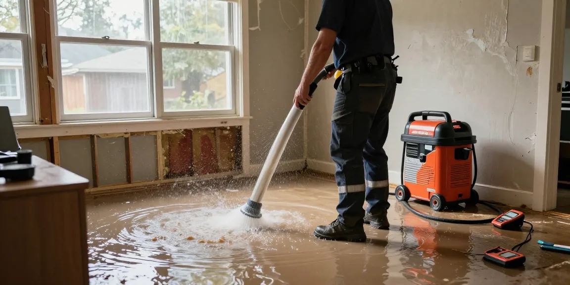 Water Damage Restoration West Vancouver team actively extracting water from a flooded home using industrial-grade equipment.