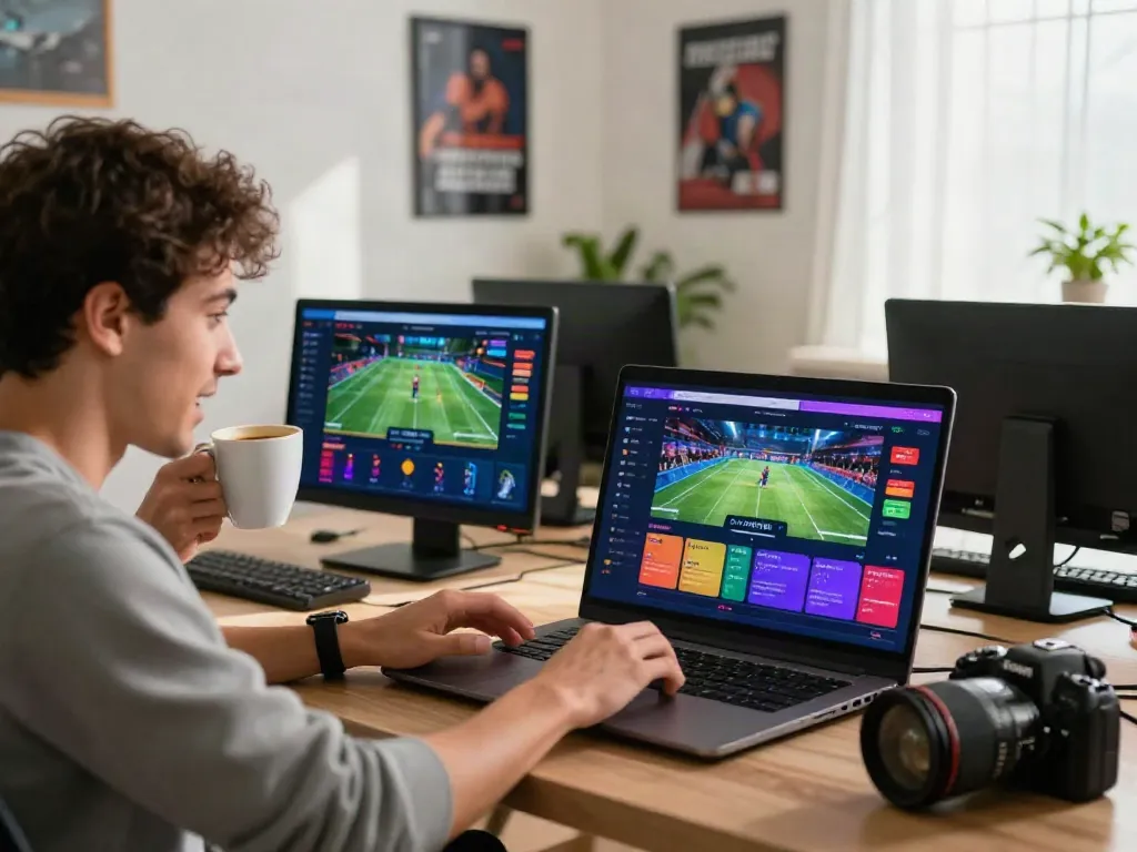 Engaging gaming scene at https://nbet.group/ with player enjoying sports betting.